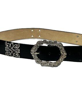 Black leather and silver filigree details Belt